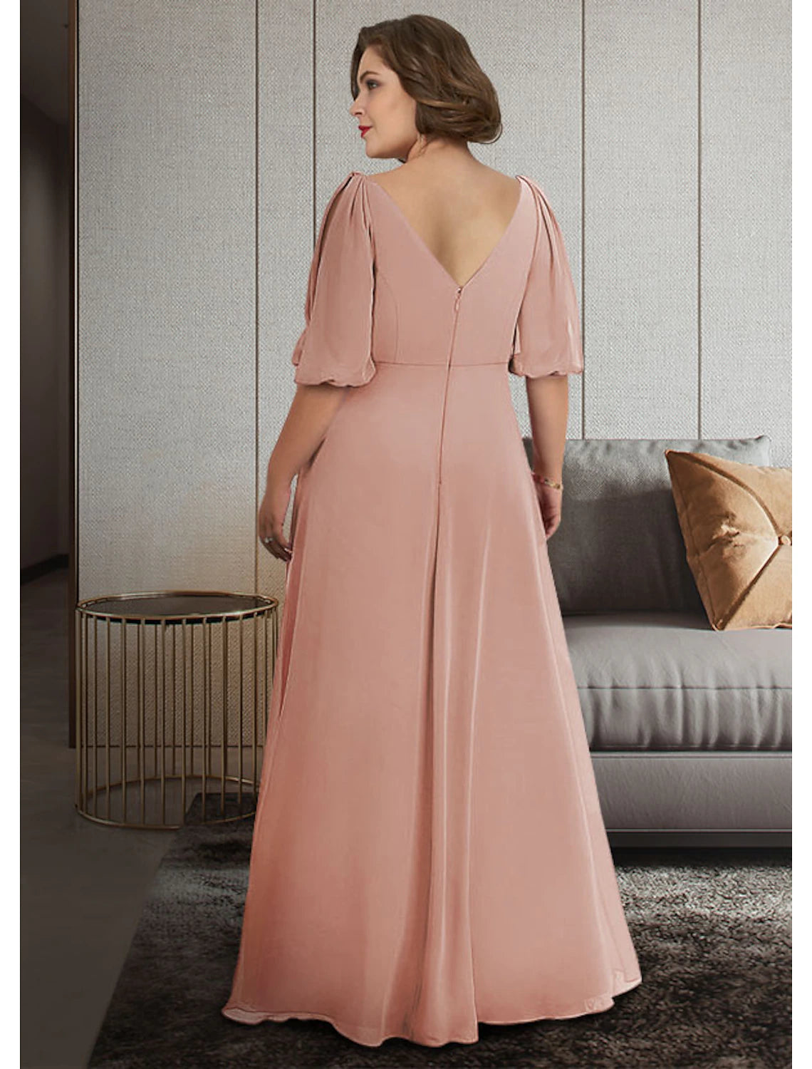 wholesale  A-Line Mother of the Bride Dress Plus Size Elegant V Neck Ankle Length Chiffon Half Sleeve with Ruching
