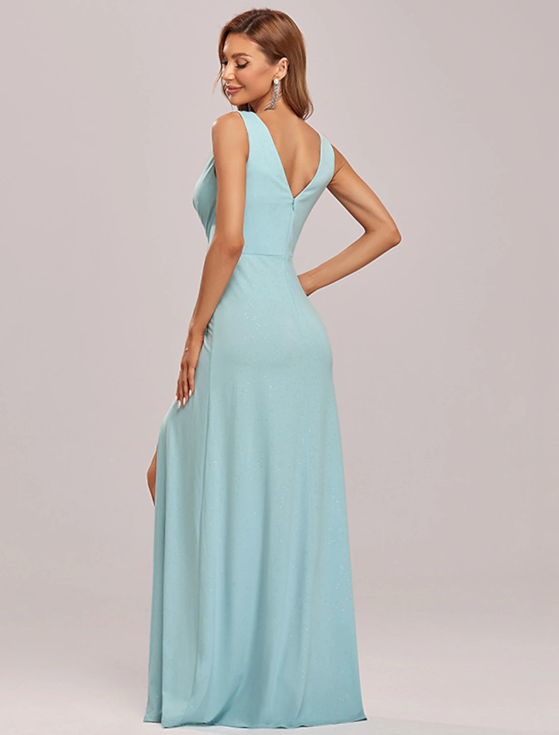 Wholesa A-Line Elegant Formal Evening Dress V Neck Sleeveless Floor Length Cotton Blend with Draping