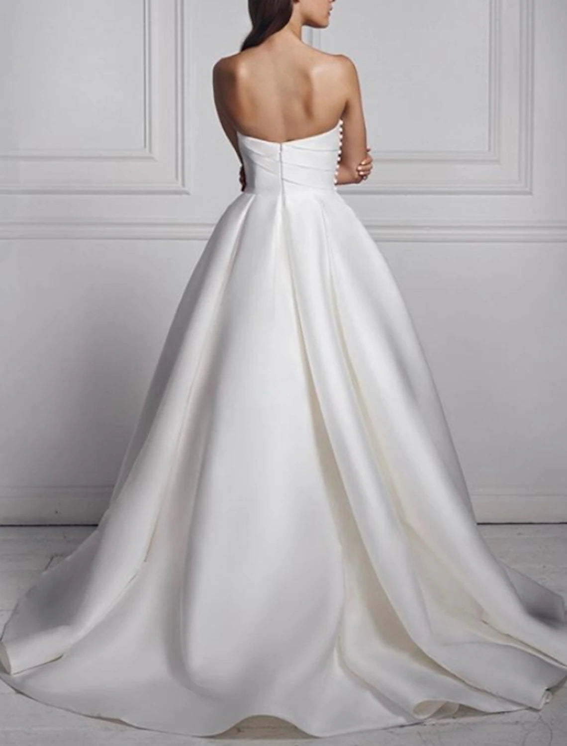 Wholesa Hall Casual Wedding Dresses A-Line Sweetheart Strapless Sweep / Brush Train Satin Bridal Gowns