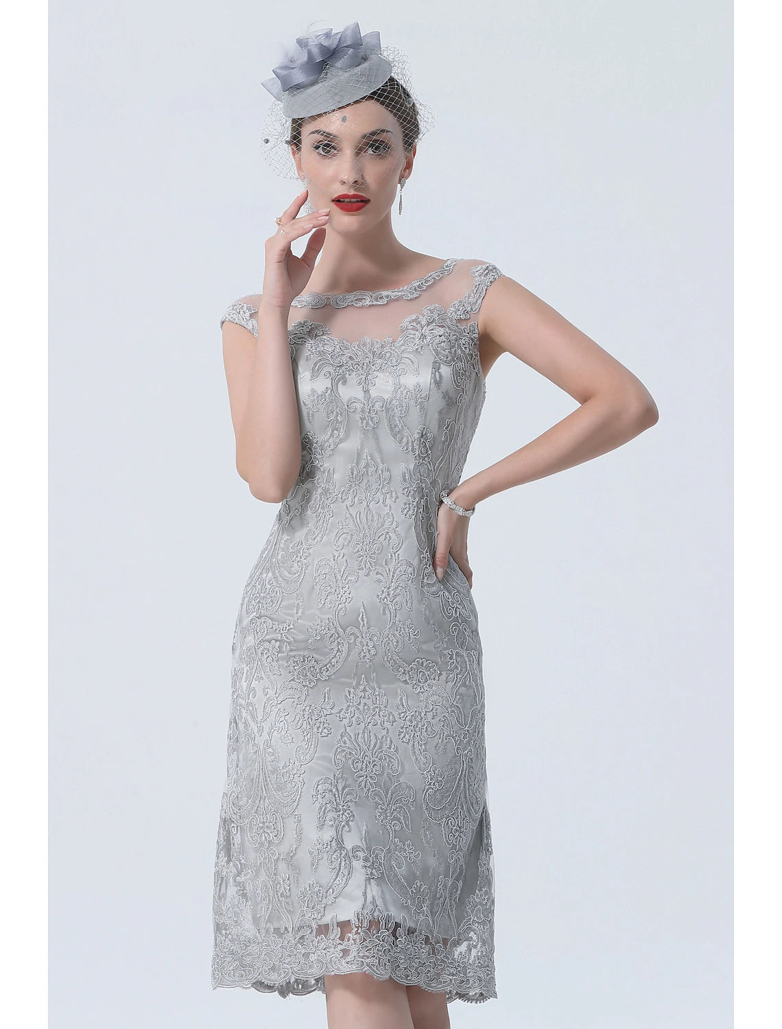 wholesale  Two Piece Mother of the Bride Dress Church Vintage Plus Size Sexy Jewel Neck Tea Length Chiffon 3/4 Length Sleeve with Lace