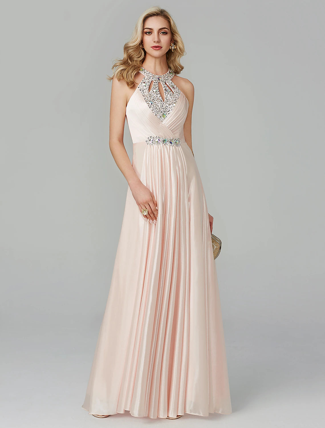 wholesale  A-Line Black Dress Party Wear Wedding Guest Floor Length Sleeveless Halter Neck Silk Backless with Crystals Sequin