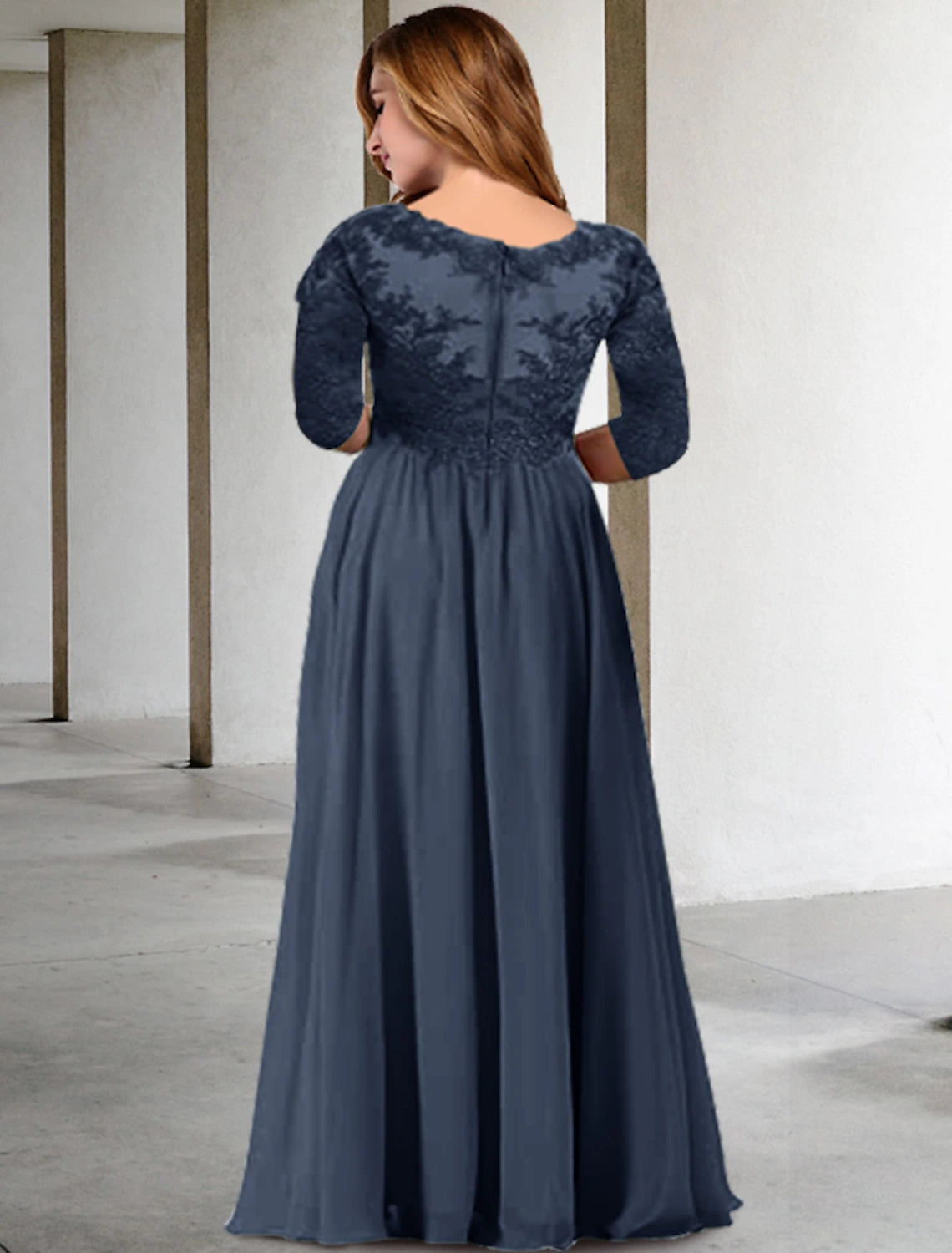 wholesale  Two Piece A-Line Mother of the Bride Dresses Plus Size Hide Belly Curve Elegant Dress Formal Floor Length Half Sleeve V Neck Chiffon with Pleats Appliques