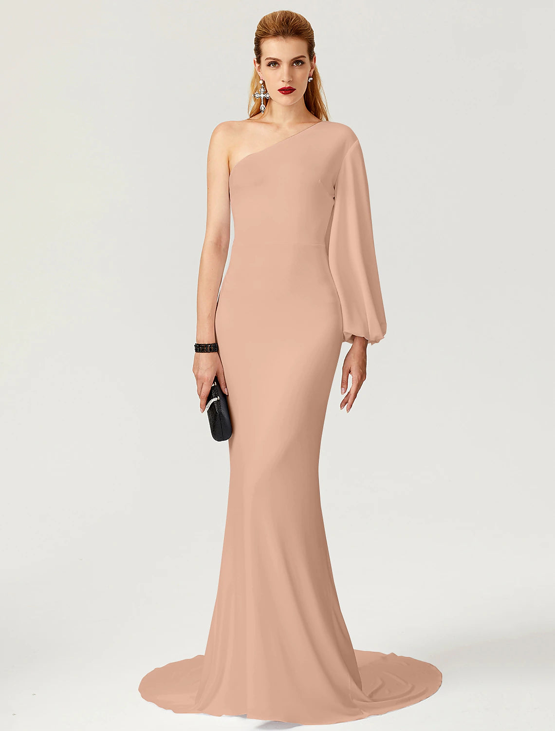 Wholesa Mermaid / Trumpet Celebrity Style Dress Engagement Formal Evening Court Train Long Sleeve One Shoulder Jersey with Pleats