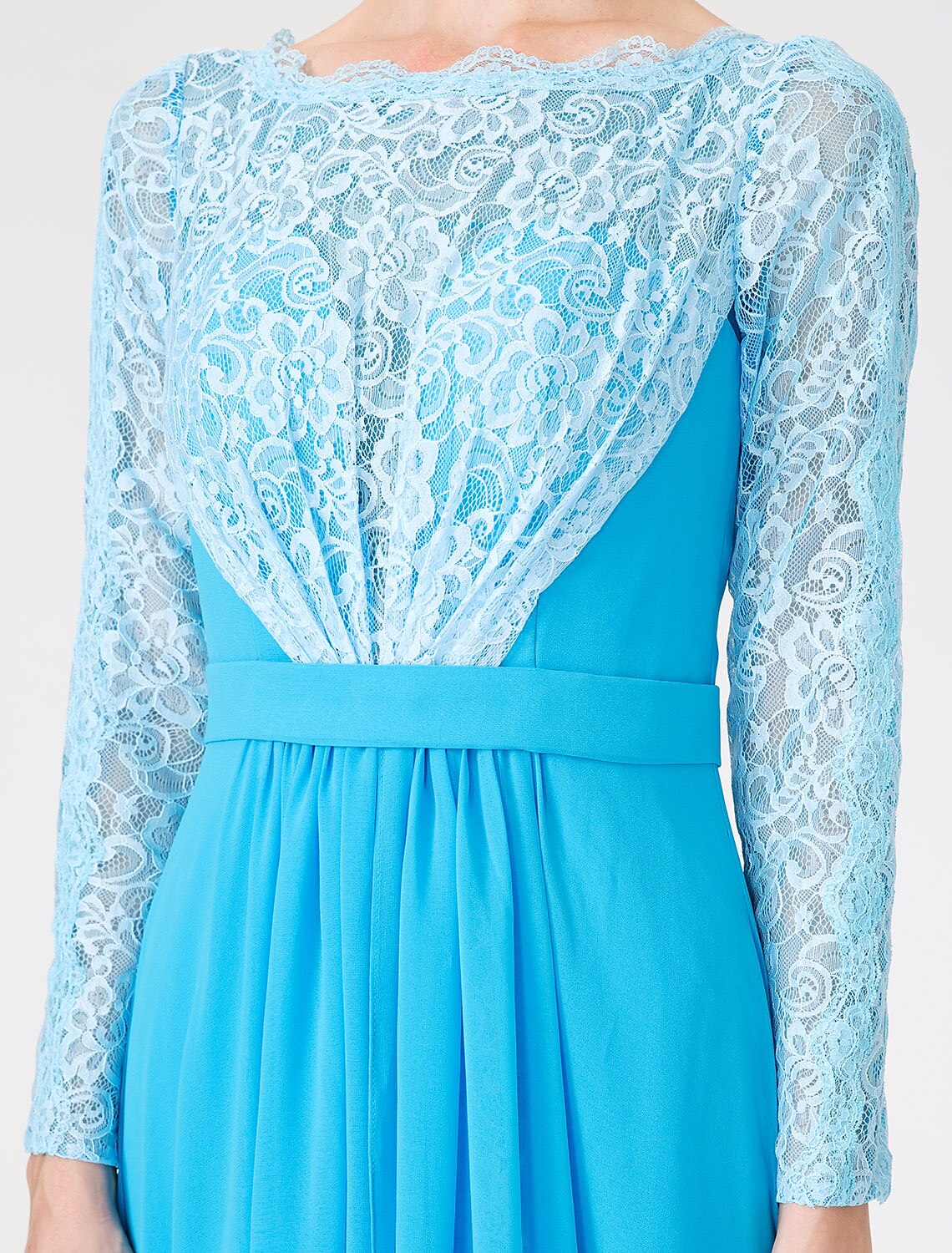 Wholesa A-Line Ball Gown Scoop Neck Floor Length Chiffon Lace Mother of the Bride Dress with Sash