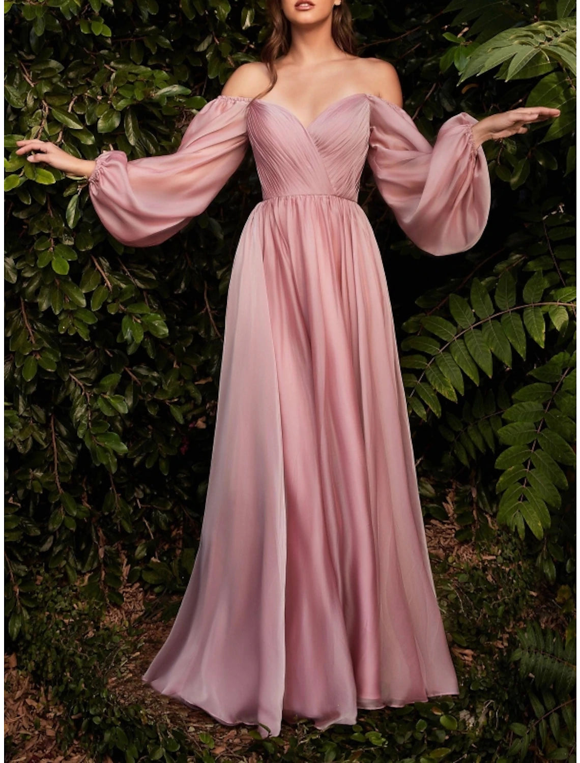 Wholesa Sheath / Column Wedding Guest Dresses Elegant Dress Wedding Guest Floor Length Long Sleeve Sweetheart Bridesmaid Dress Chiffon with Pleats Ruched