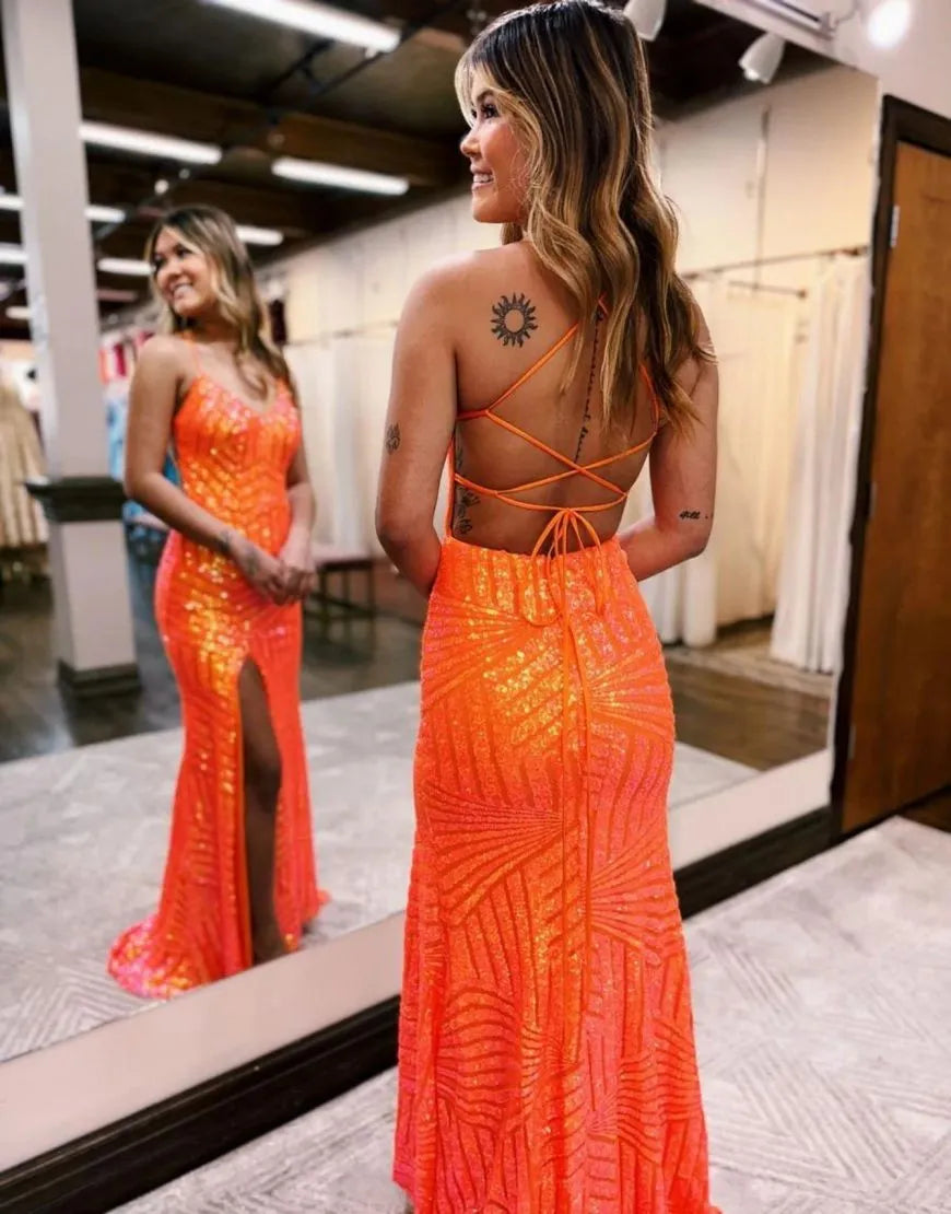 Wholesa Sparkly Sequin Long Glitter Prom Dress With Split