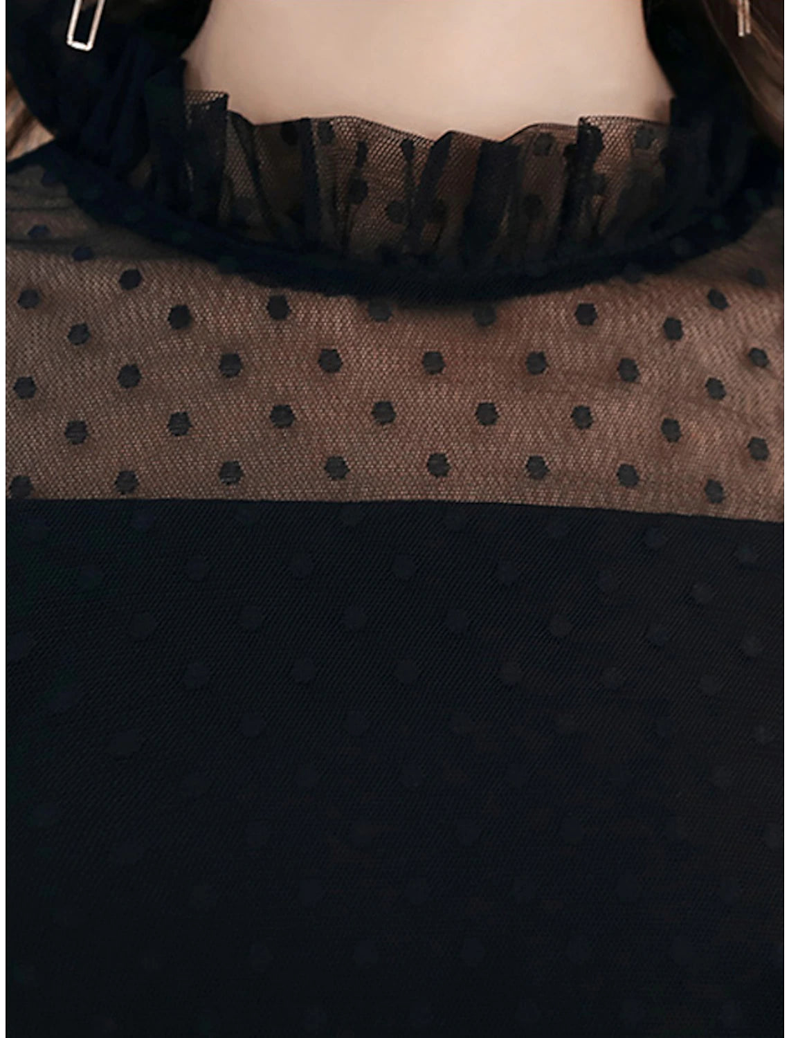 Wholesa A-Line Black Dress Elegant Party Wear Prom Dress High Neck Long Sleeve Floor Length Lace with Ruffles