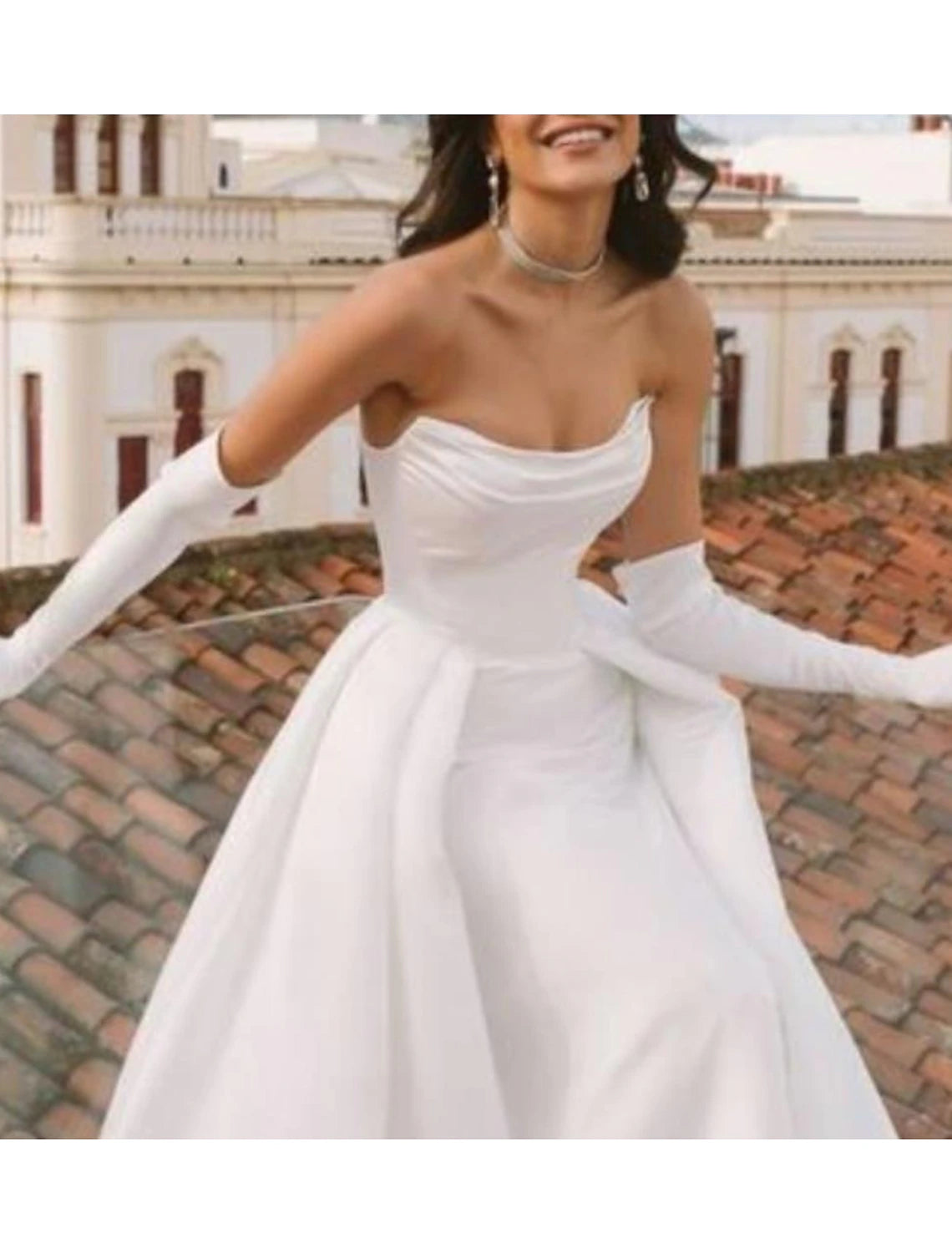 Wholesa  Bridal Shower Casual Wedding Dresses Sheath / Column Sweetheart Sleeveless Sweep / Brush Train Satin Bridal Gowns With Solid Color