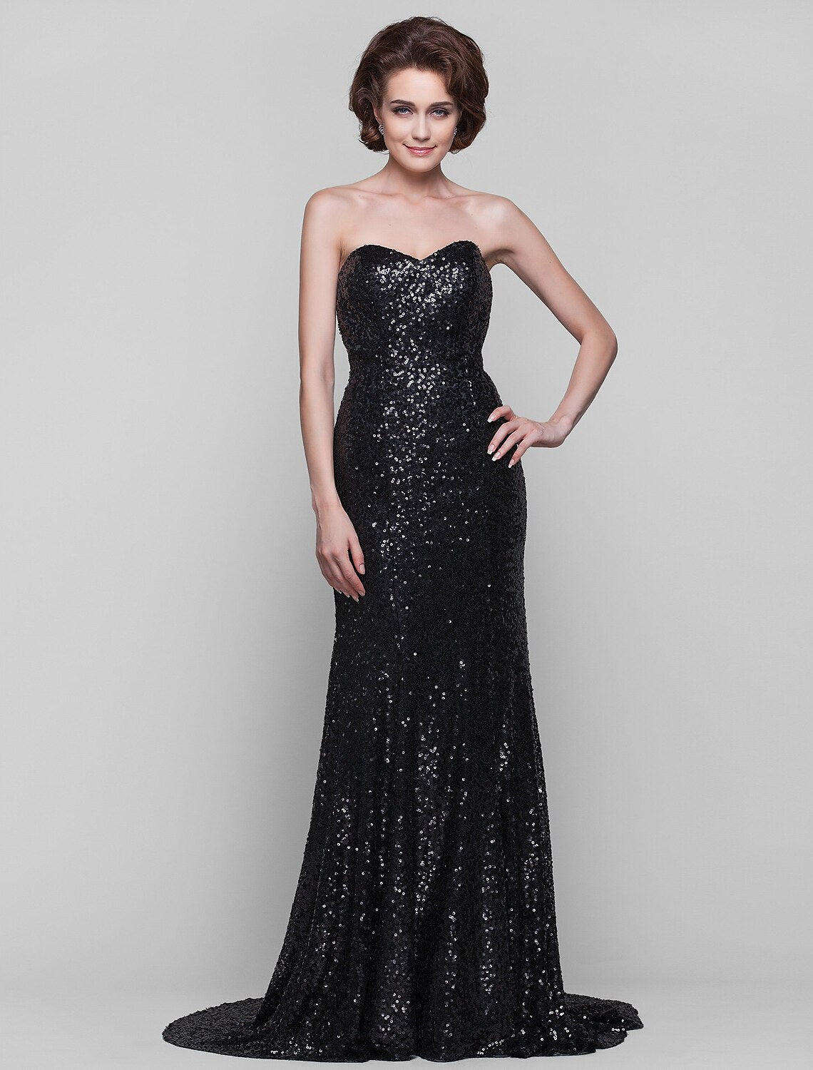 wholesale  Sheath / Column Mother of the Bride Dress Wrap Included Sweetheart Neckline Strapless Sweep / Brush Train Sequined Sleeveless with Sequin