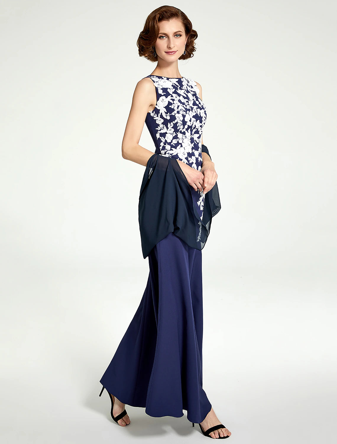 wholesale  Mermaid / Trumpet Mother of the Bride Dress Jewel Neck Floor Length Chiffon Lace Sleeveless with Lace