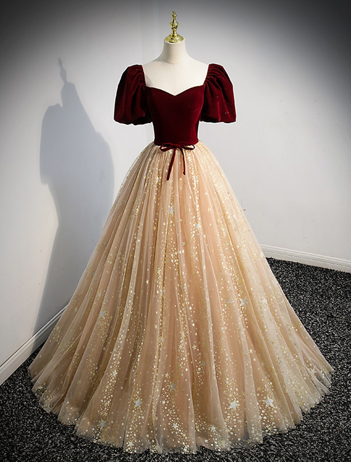 wholesale  A-Line Prom Dresses Princess Dress Engagement Prom Floor Length Short Sleeve Sweetheart Tulle with Bow(s) Sequin