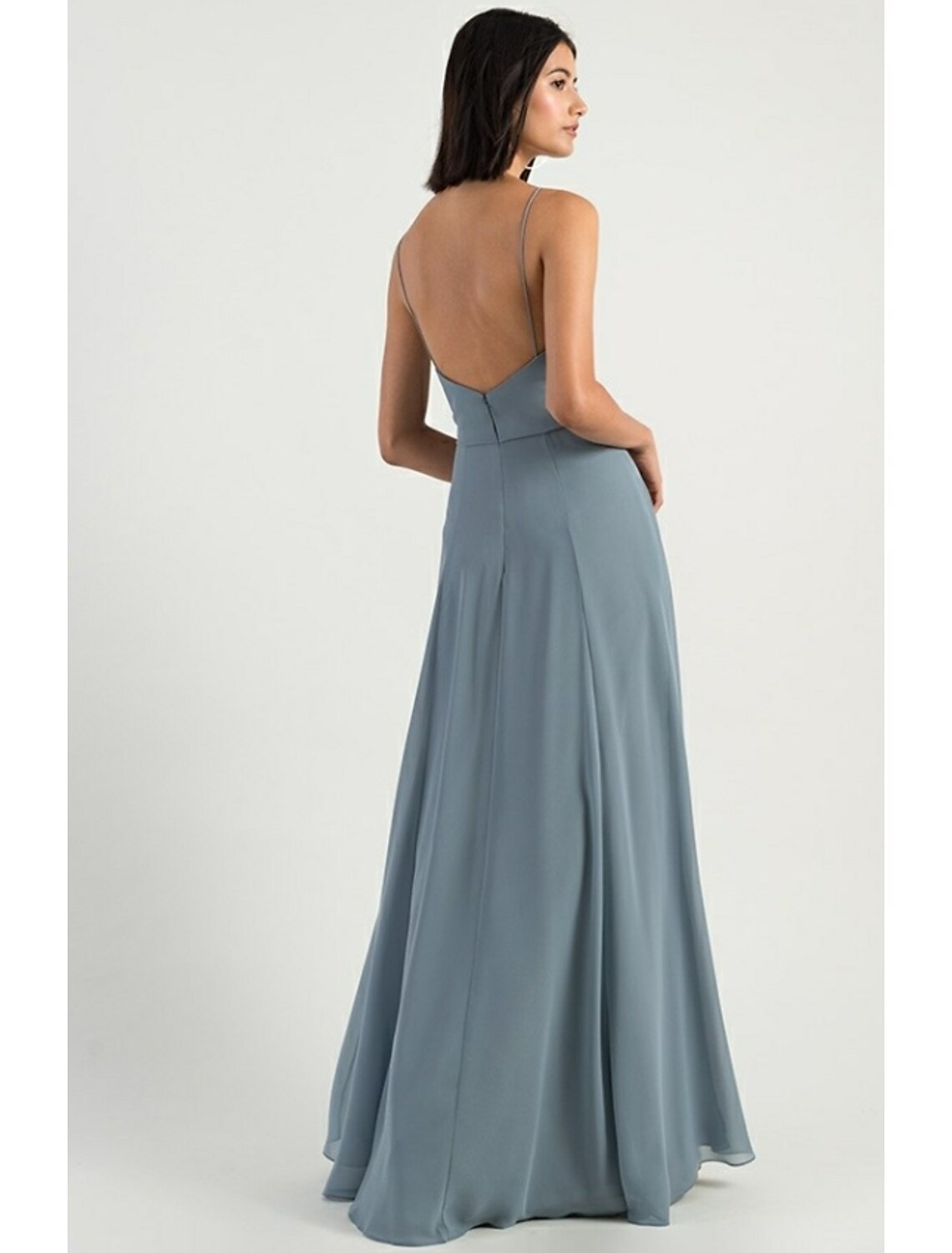 wholesale  A-Line Bridesmaid Dress Spaghetti Strap Sleeveless Open Back Floor Length Chiffon with Split Front