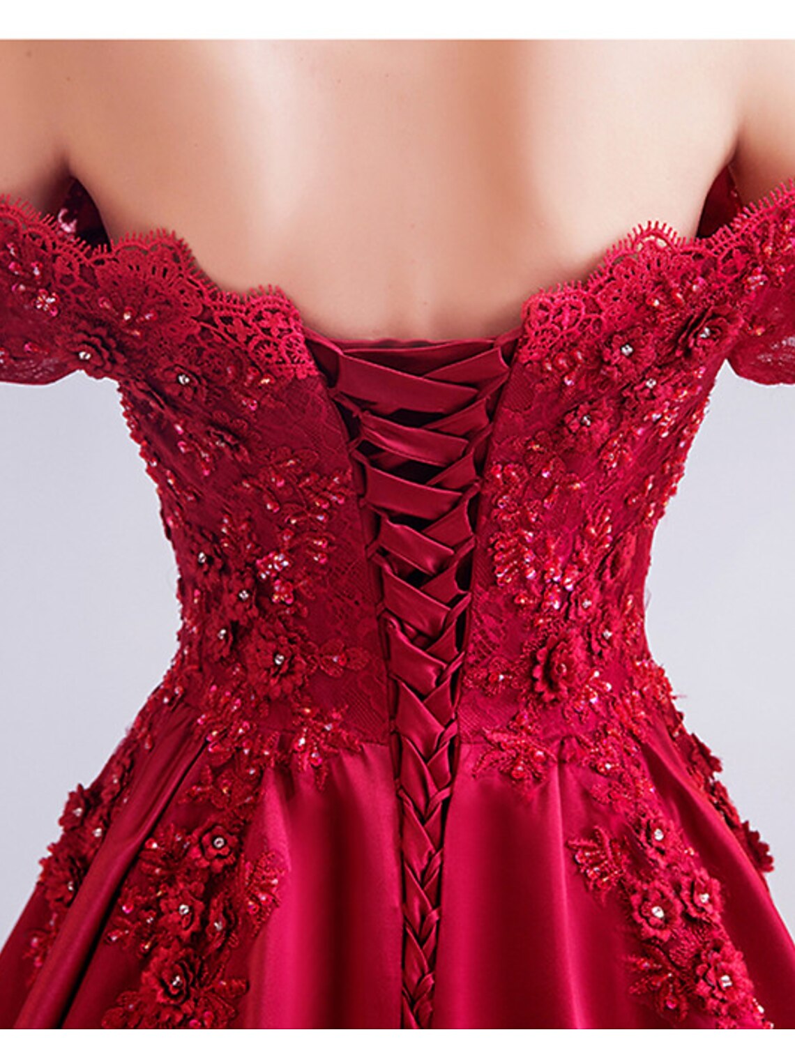 Wholesa A-Line Sexy Engagement Formal Evening Dress Off Shoulder Short Sleeve Sweep / Brush Train Lace with Pleats Beading