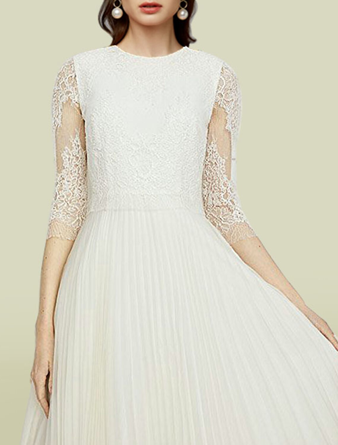 wholesale   A-Line Mother of the Bride Dress Elegant Jewel Neck Tea Length Chiffon Lace Half Sleeve with Appliques