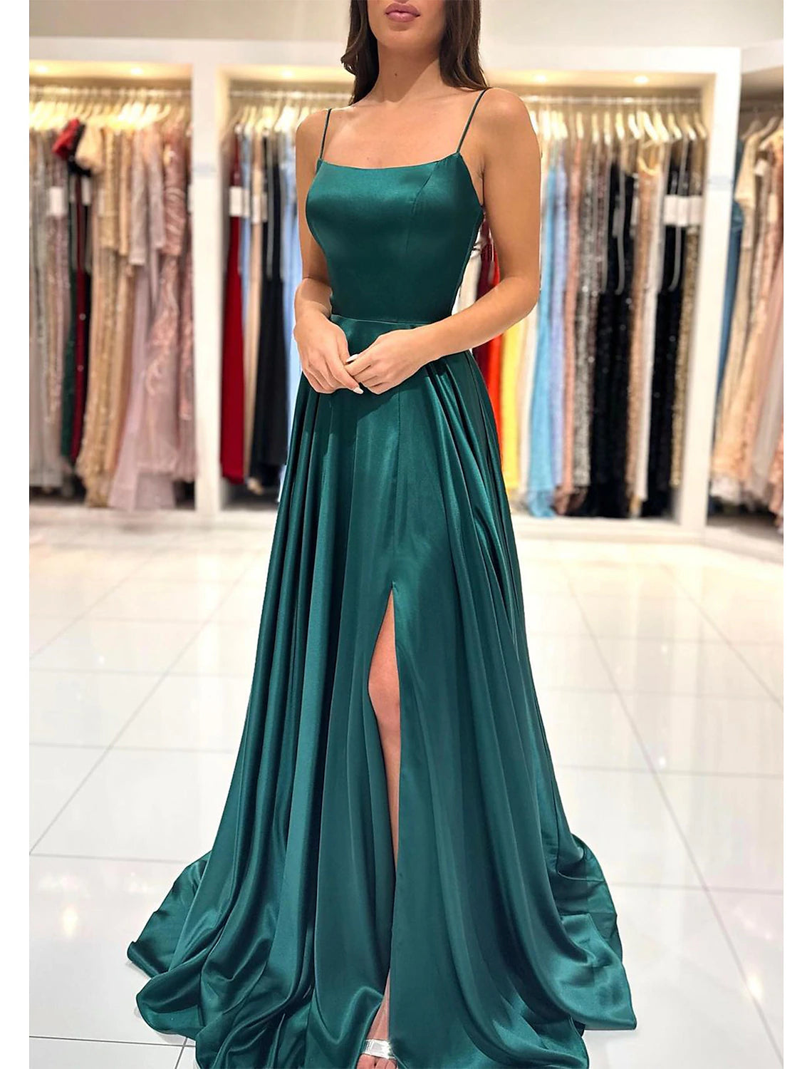 Wholesa  A-Line Prom Dress Red Green Dresses Empire Dress Red Green Dress Formal Prom Floor Length Sleeveless Sweetheart Imitation Silk Backless with Pleats