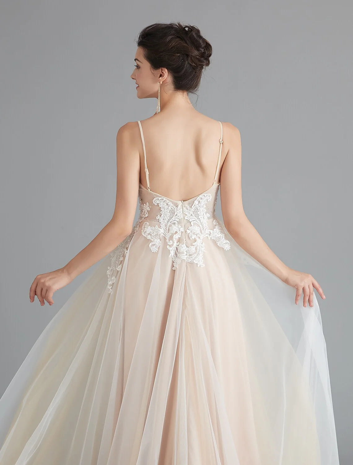 Wholesa A-Line Prom Dresses Beautiful Back Dress Wedding Guest Sweep / Brush Train Sleeveless V Neck Lace with Beading