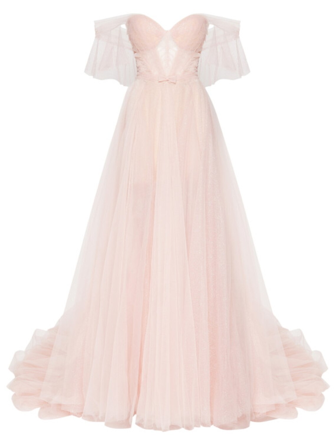 Wholesa  A-Line Elegant Engagement Formal Evening Dress Sweetheart Neckline Sleeveless Court Train Tulle with Bow(s) Pleats