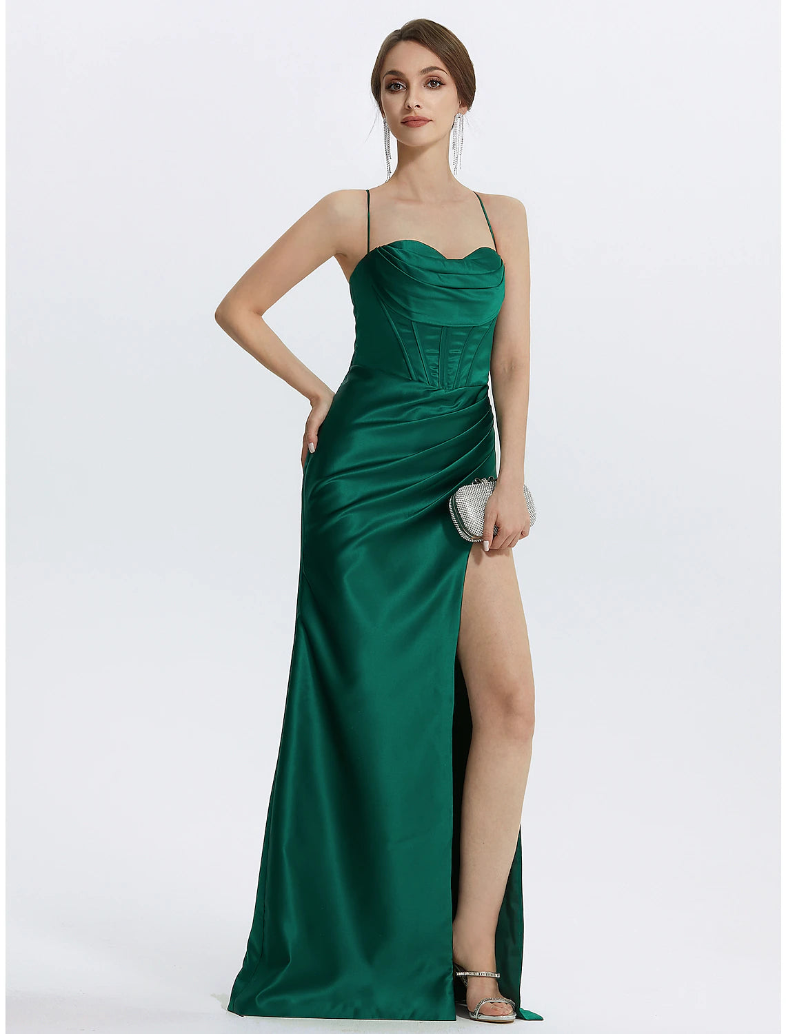 Wholesa Mermaid / Trumpet Prom Dresses Corsets Dress Wedding Guest Black Tie Floor Length Sleeveless Cowl Neck Satin with Ruched Slit