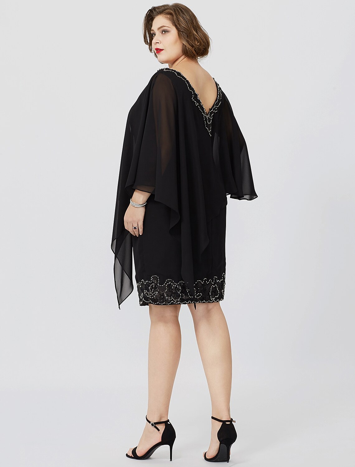 wholesale  Sheath / Column Mother of the Bride Dress Formal Classic & Timeless Elegant & Luxurious Plus Size V Neck Knee Length Chiffon Sleeveless No with Crystals Beading