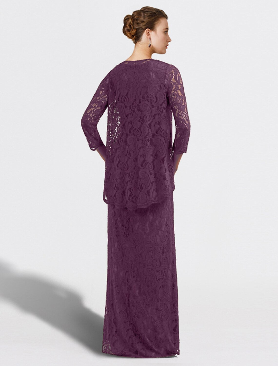 wholesale   Two Piece Sheath / Column Mother of the Bride Dress Plus Size Elegant Jewel Neck Floor Length Lace Sleeveless Wrap Included with Appliques