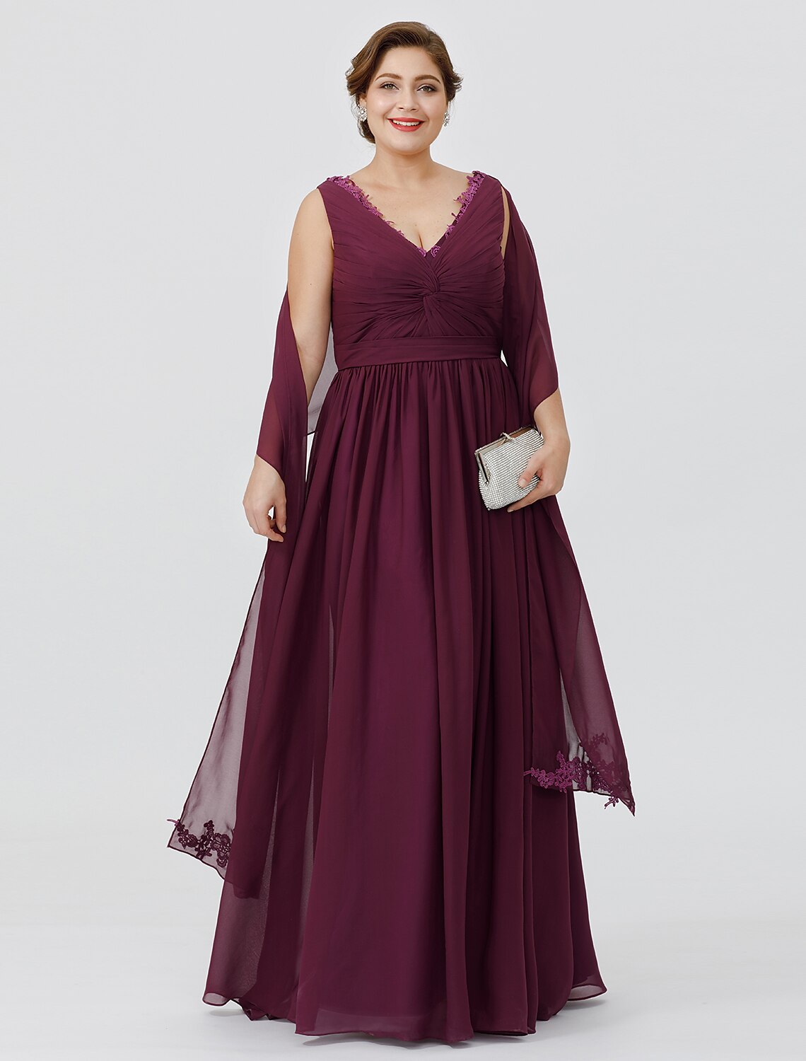 wholesale   Sheath / Column Mother of the Bride Dress Formal Classic & Timeless Elegant & Luxurious Plus Size V Neck Floor Length Chiffon Sleeveless yes with Sash / Ribbon Criss Cross Appliques