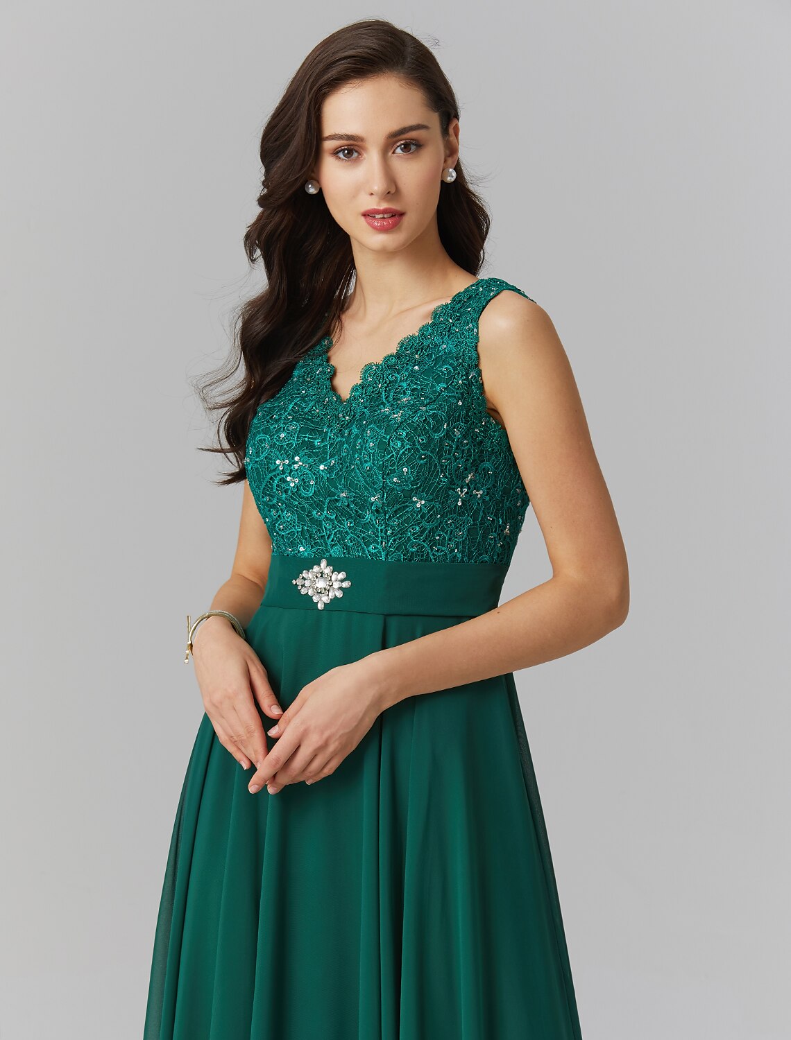 Wholesa A-Line Elegant Dress Wedding Guest Formal Evening Floor Length Sleeveless V Neck Chiffon V Back with Sash / Ribbon Beading