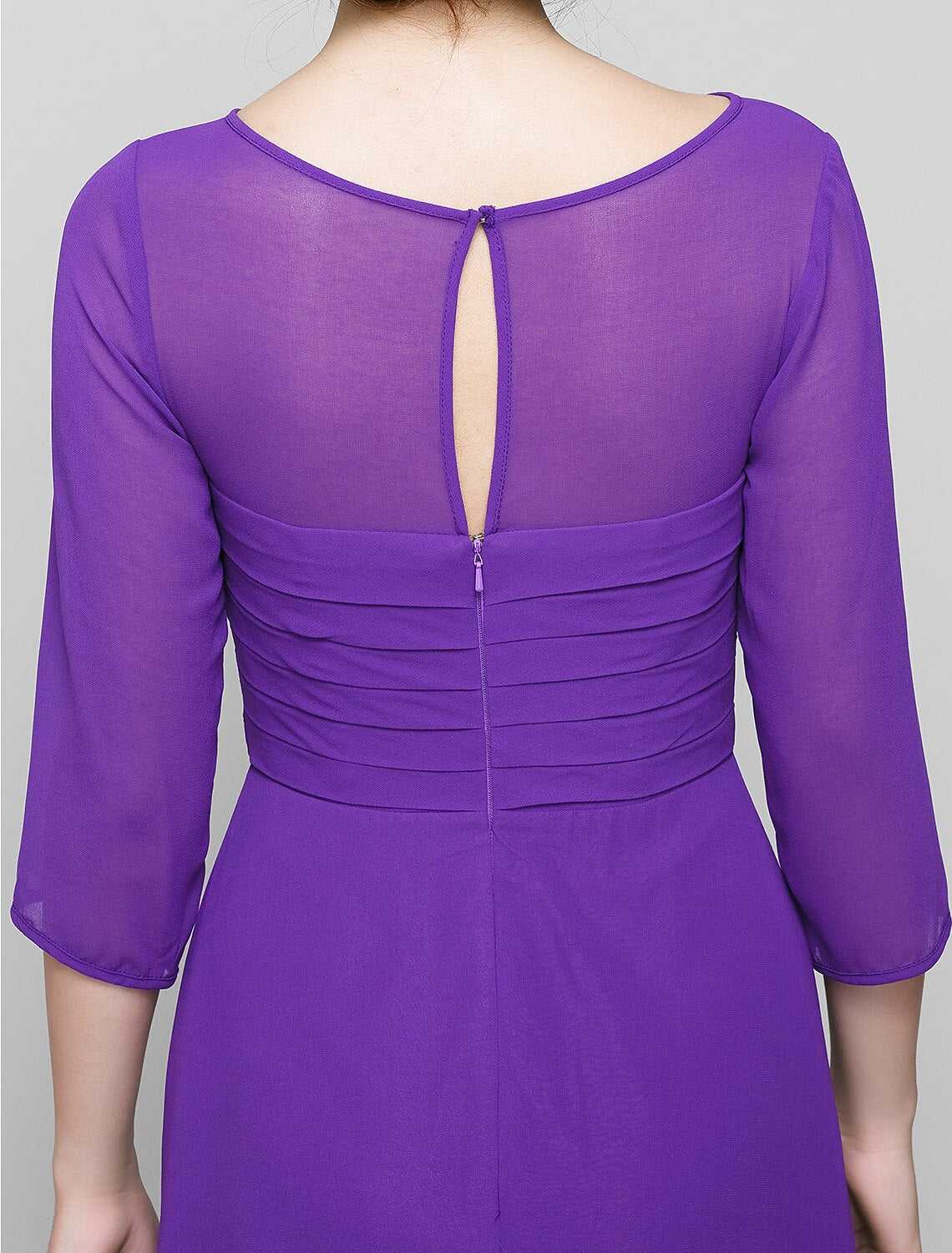 wholesale   A-Line Mother of the Bride Dress Elegant Scoop Neck Ankle Length Chiffon 3/4 Length Sleeve No with Ruched