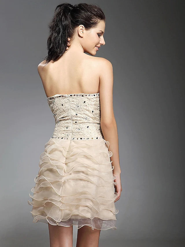 Wholesa Sheath / Column Dress Holiday Short / Mini Sleeveless Strapless Lace with Lace Beading