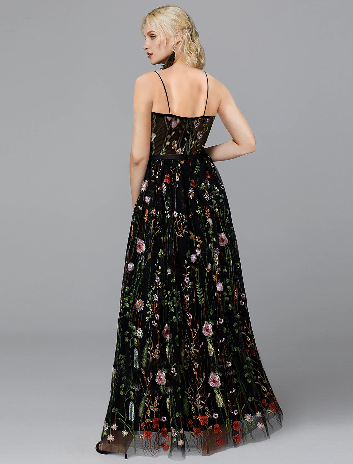 wholesa A-Line Prom Dresses Floral Dress Wedding Guest Formal Evening Floor Length Sleeveless Spaghetti Strap Chiffon with Slit Appliques