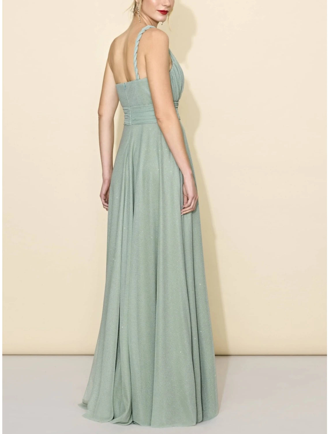Wholesa  A-Line Bridesmaid Dress One Shoulder Sleeveless Elegant Floor Length Tulle with Split Front / Ruching