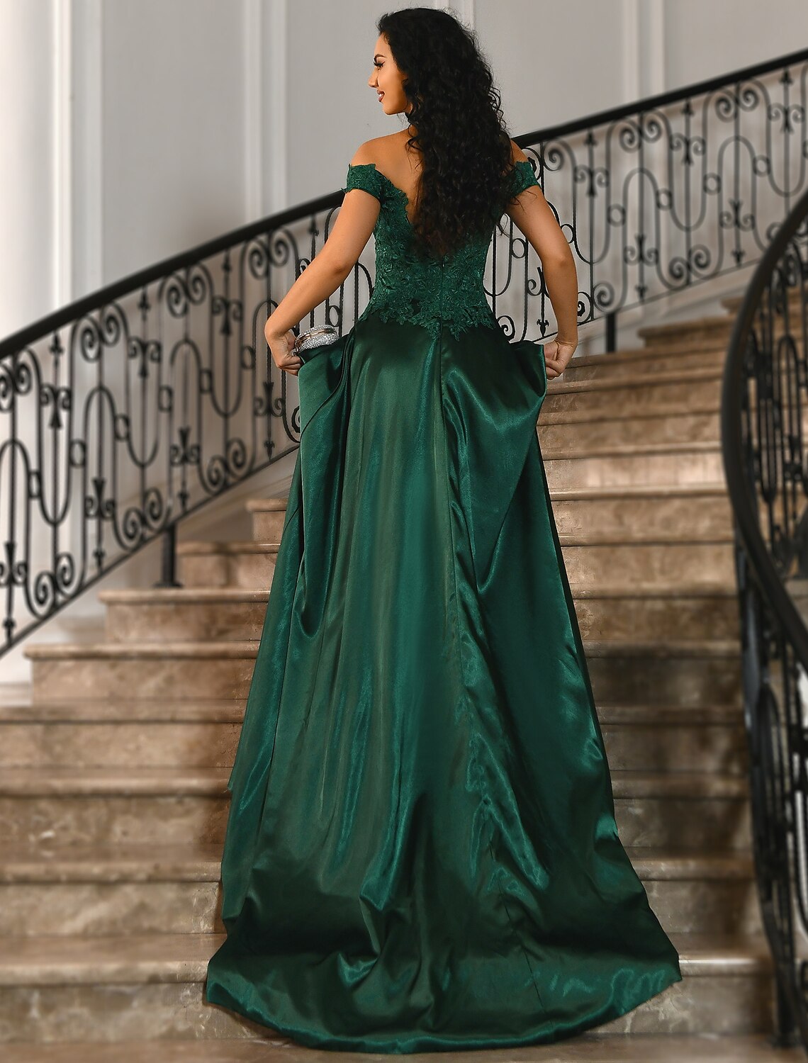 wholesale  A-Line Elegant High Split Prom Formal Evening Dress Off Shoulder Short Sleeve Sweep / Brush Train Lace with Slit Appliques