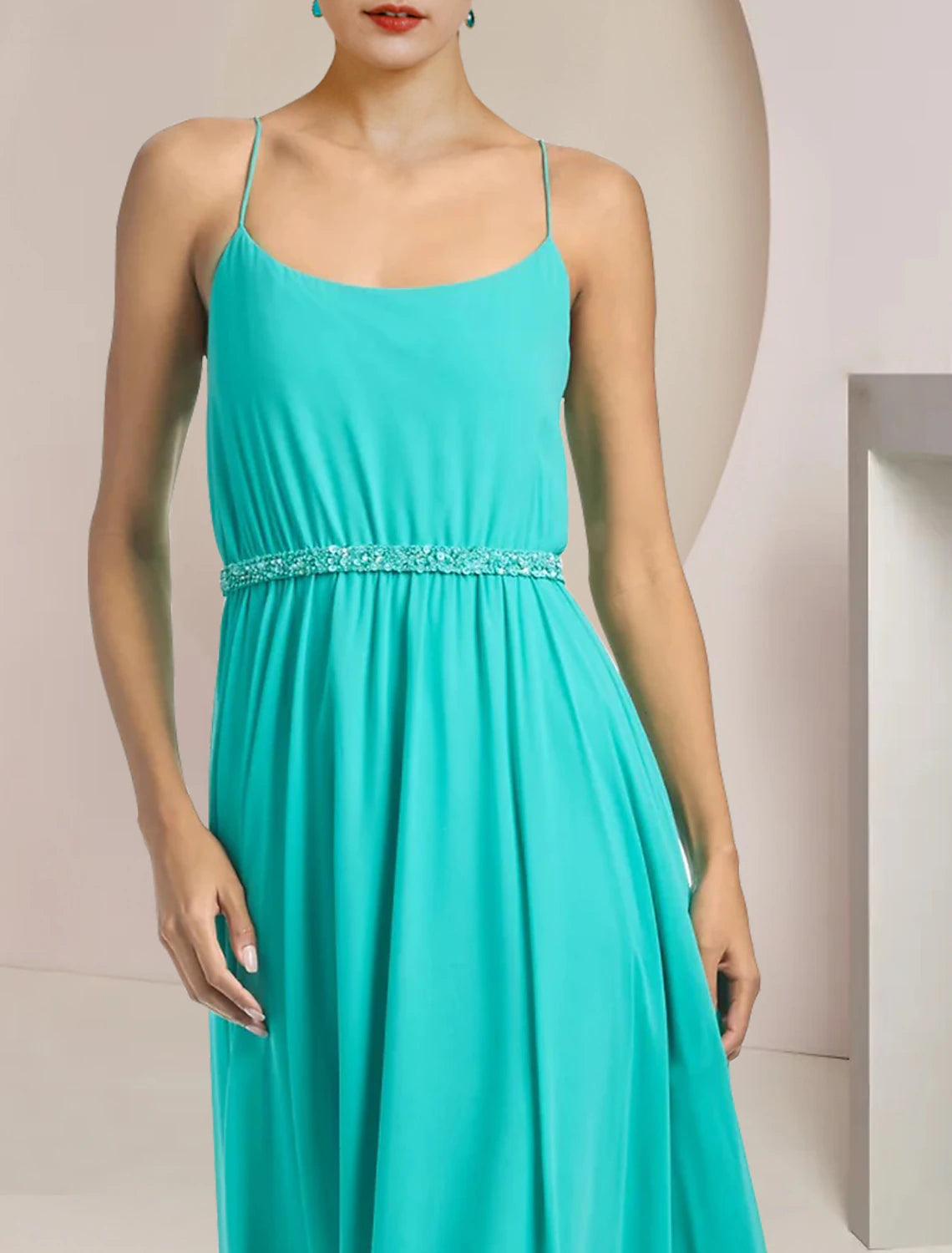 wholesale Two Piece Jumpsuits Jumpsuit / Pantsuit Mother of the Bride Dress Formal Wedding Guest Elegant Scoop Neck Tea Length Chiffon Sleeveless with Beading Appliques