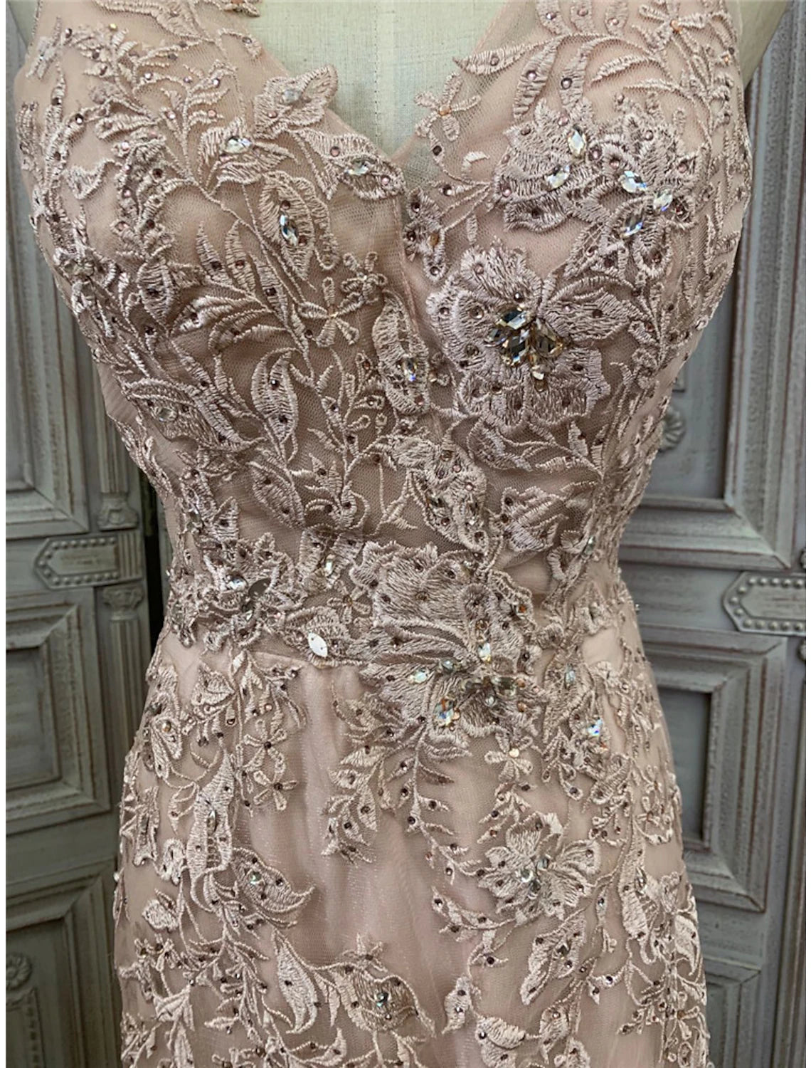 wholesale  Mermaid / Trumpet Prom Dresses Maxi Dress Party Wear Wedding Party Sweep / Brush Train Sleeveless V Neck Tulle with Appliques