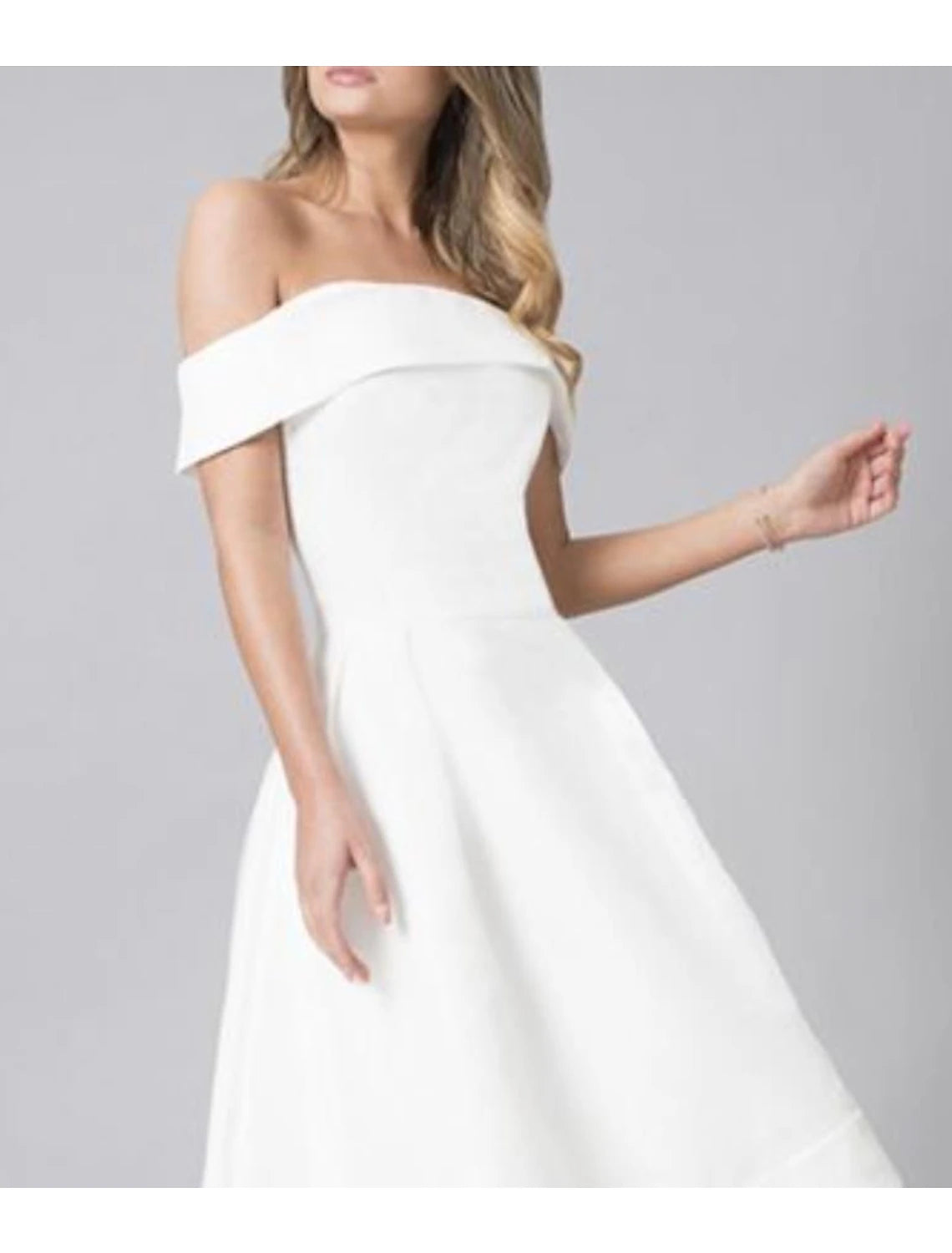 Wholesa Simple Wedding Dresses Wedding Dresses A-Line Camisole Sleeveless Tea Length Satin Bridal Gowns With Pleats Solid Color