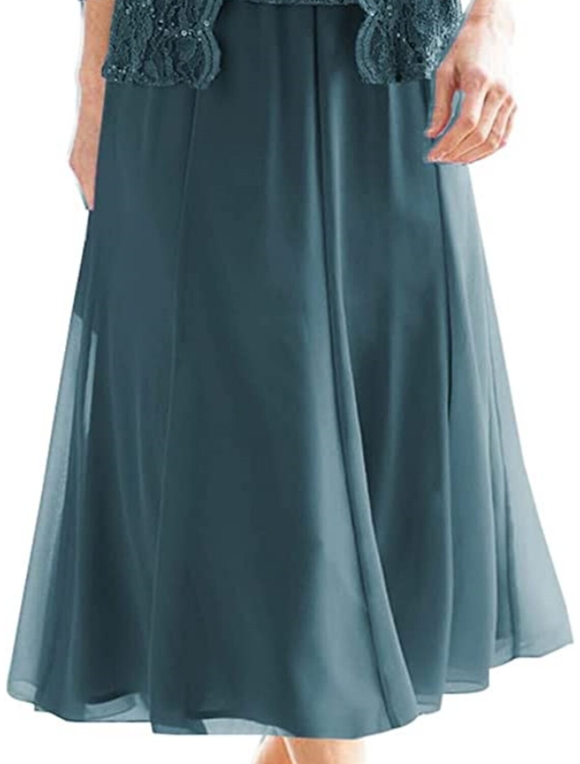 Wholesa  Two Piece Sheath / Column Mother of the Bride Dress Sparkle & Shine Vintage Elegant Square Neck Tea Length Chiffon Lace 3/4 Length Sleeve with Pleats Sequi