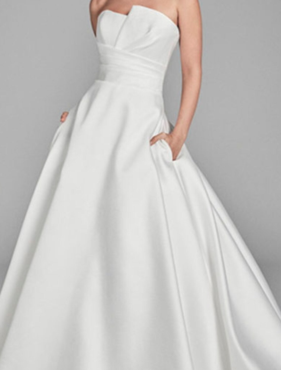 Wholesa  Engagement Casual Wedding Dresses A-Line Sweetheart Strapless Sweep / Brush Train Satin Bridal Gowns With Ruched