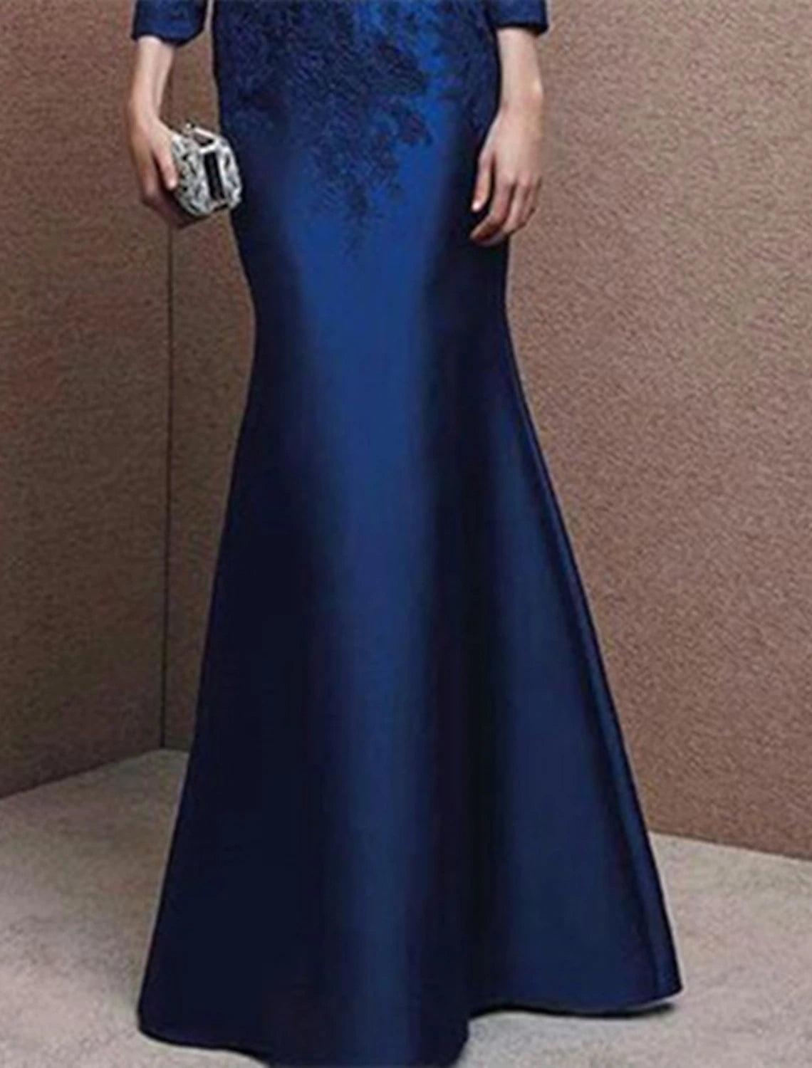 Wholesa Two Piece Mermaid / Trumpet Mother of the Bride Dress Wedding Guest Elegant Strapless Floor Length Satin Lace 3/4 Length Sleeve with Appliques Solid Color