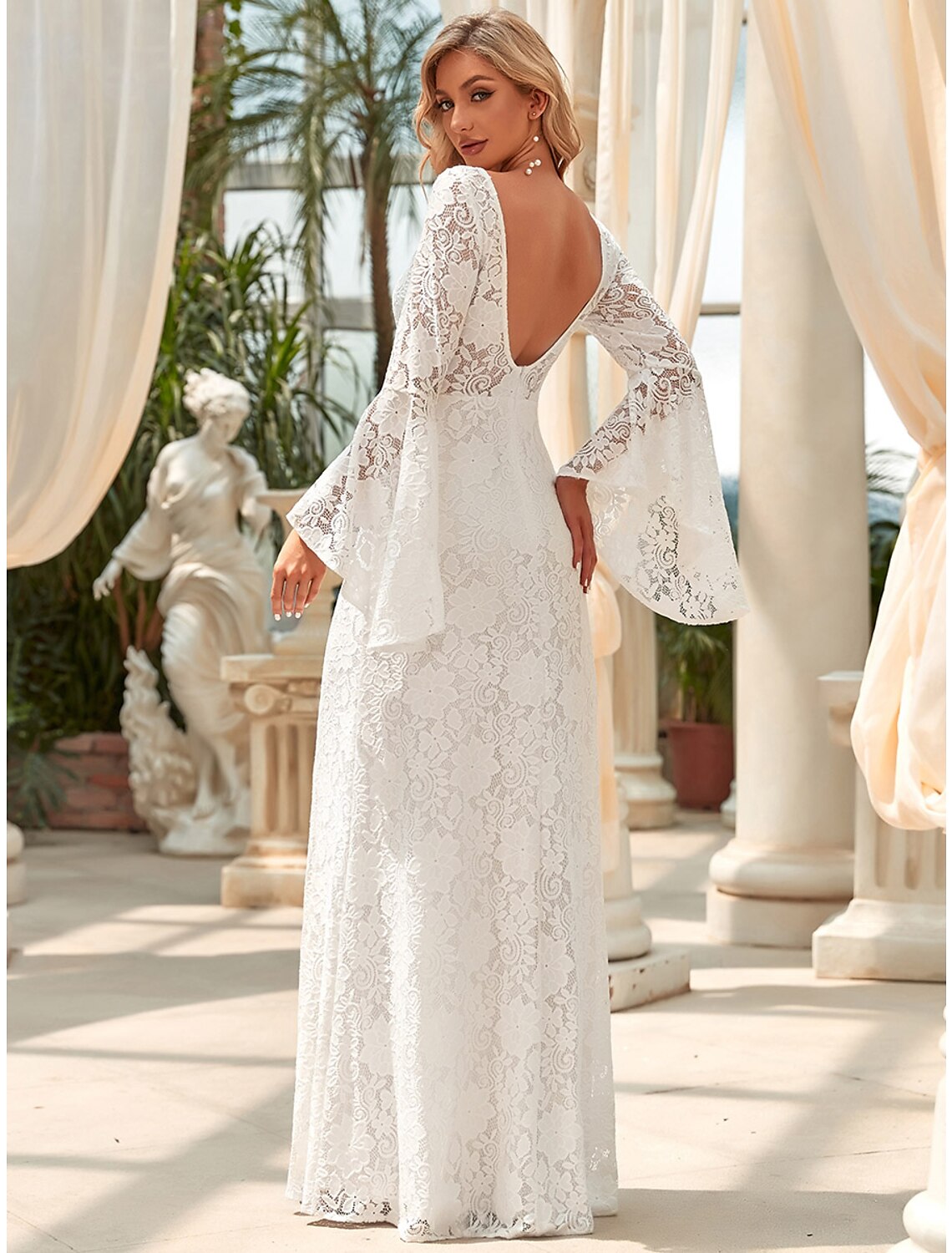 wholesale  Hall Wedding Dresses Mermaid / Trumpet Jewel Neck Long Sleeve Floor Length Lace Bridal Gowns With Lace