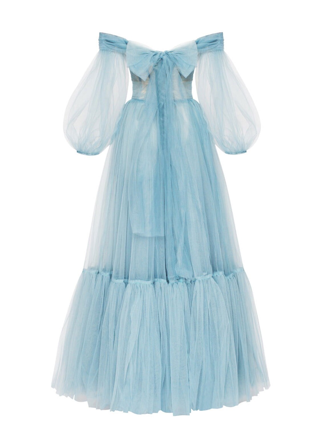 wholesale  A-Line Elegant Sexy Wedding Guest Prom Dress Off Shoulder Long Sleeve Floor Length Tulle with Bow(s) Pleats