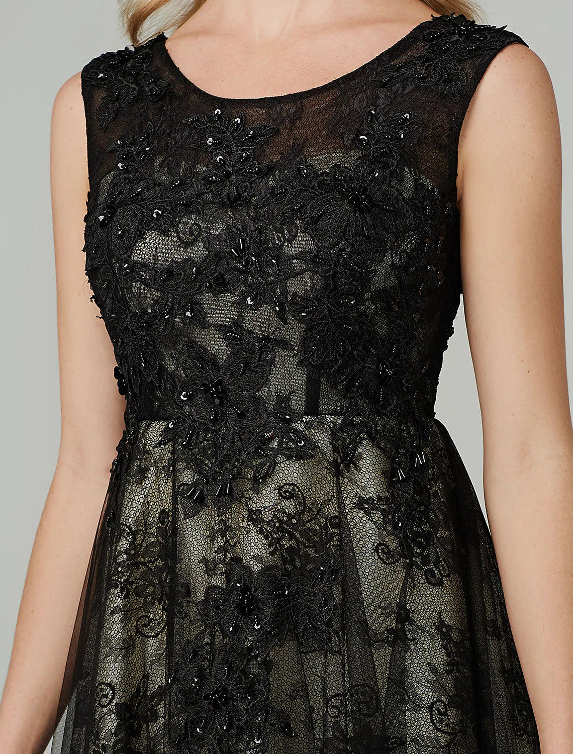 Wholesa A-Line Open Back Dress Holiday Floor Length Sleeveless Jewel Neck Tulle with Appliques