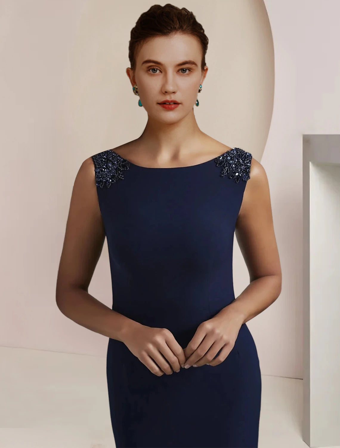 Wholesa Mermaid / Trumpet Mother of the Bride Dress Formal Wedding Guest Elegant Scoop Neck Sweep / Brush Train Chiffon Sleeveless with Beading