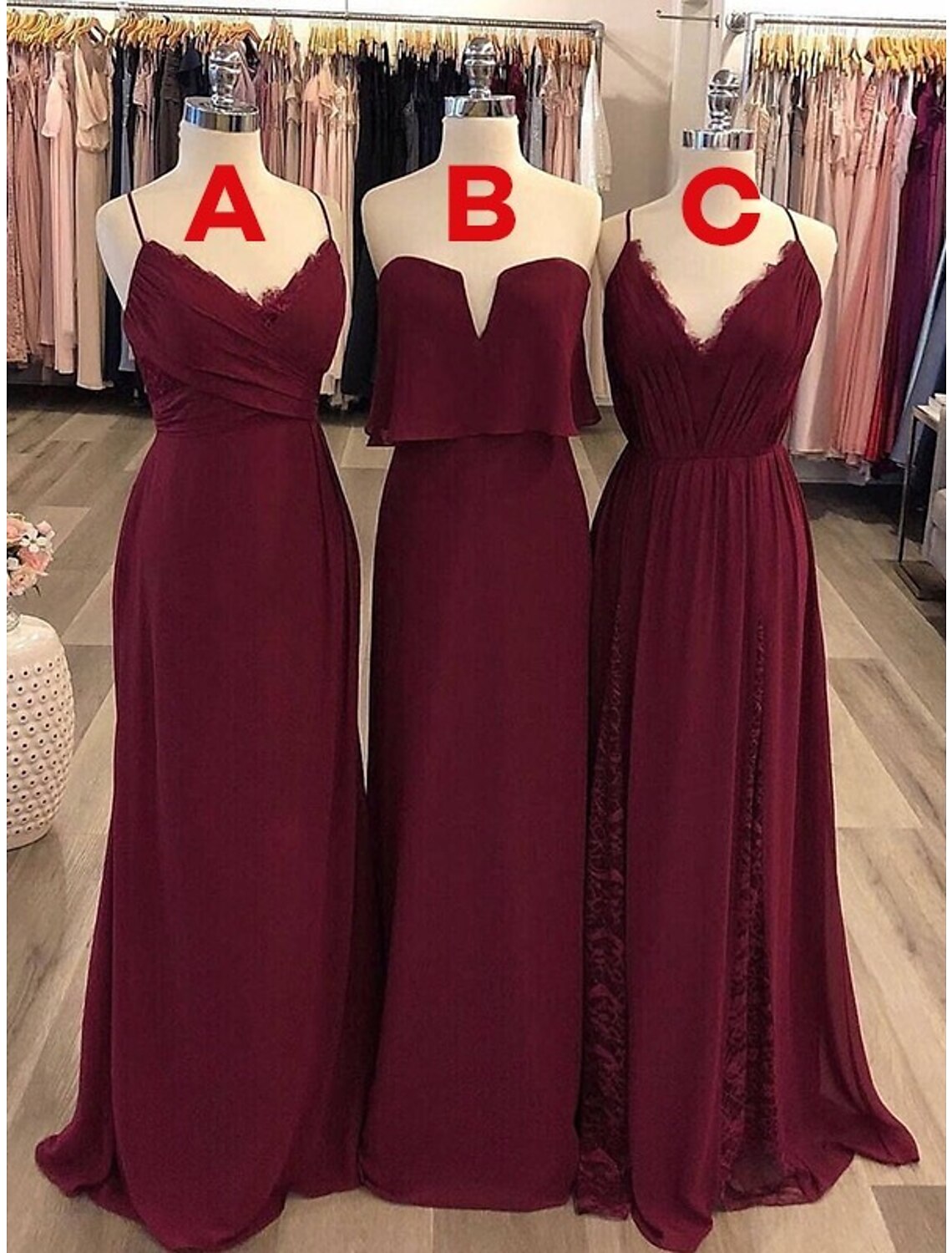 wholesale  Sheath / Column Bridesmaid Dress Spaghetti Strap / Strapless / V Neck Sleeveless Vintage Floor Length Chiffon with Lace / Ruching
