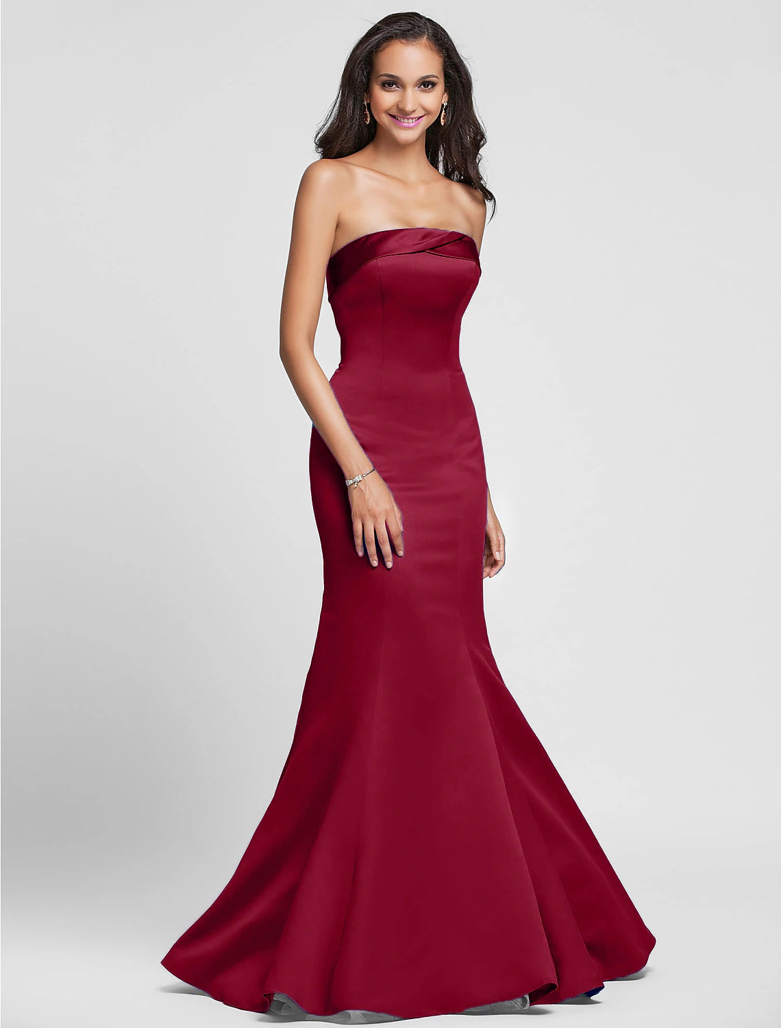 Wholesa  Mermaid / Trumpet Bridesmaid Dress Strapless Sleeveless Lace Up Floor Length Satin with Side Draping