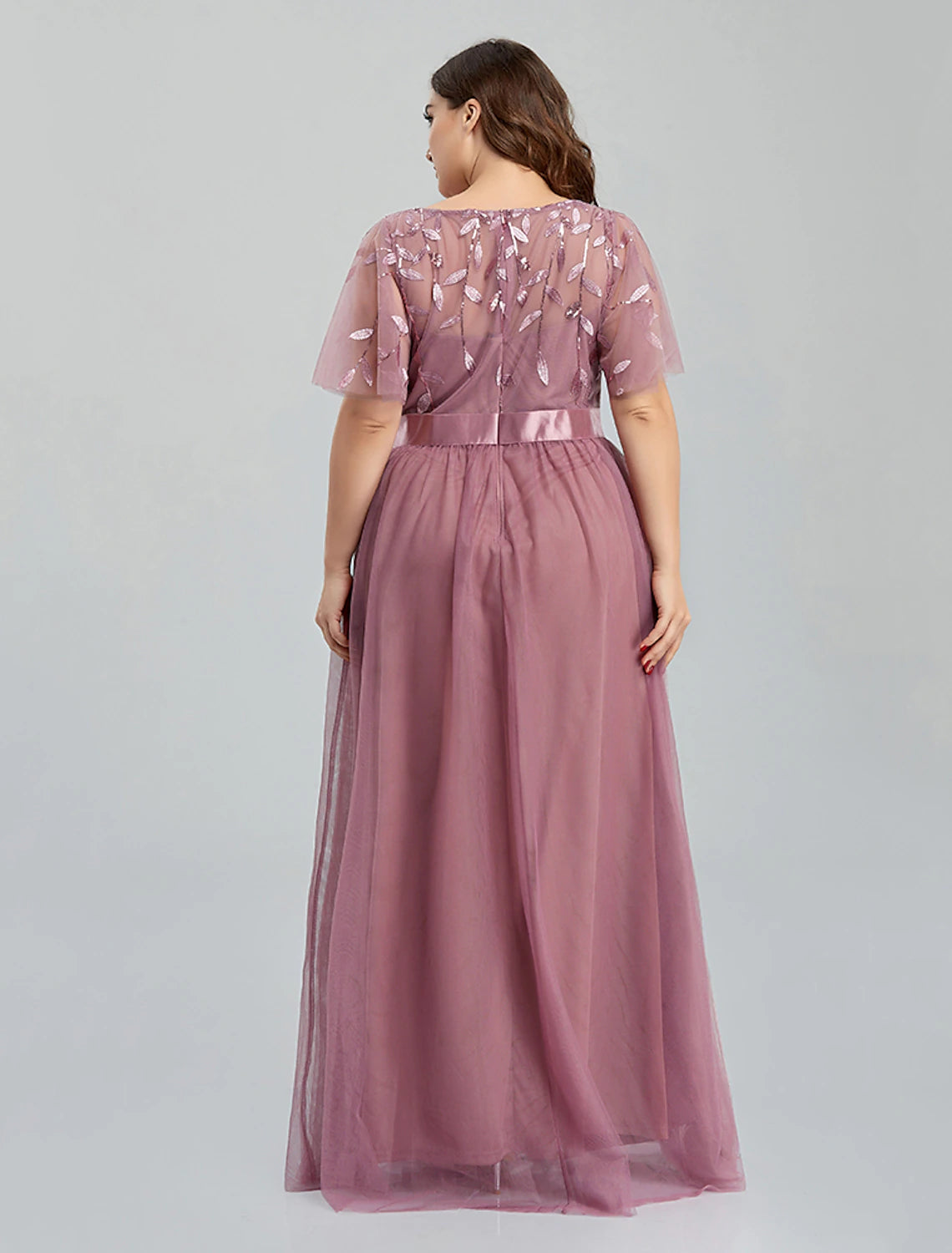 wholesa A-Line Prom Dresses Floral Dress Party Wear Quinceanera Floor Length Short Sleeve Jewel Neck Bridesmaid Dress Tulle with Embroidery Splicing