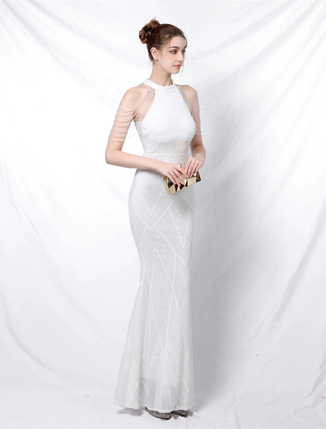 Wholesa Mermaid / Trumpet Prom Dresses Sparkle & Shine Dress Formal Floor Length Sleeveless Halter Sequined with Sequin