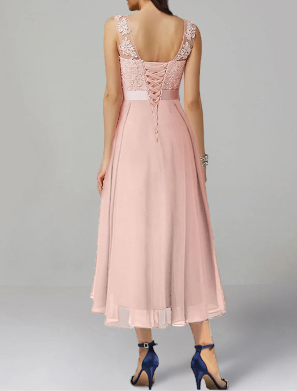 Wholesa A-Line Cocktail Dresses High Low Dress Wedding Guest Asymmetrical Sleeveless Jewel Neck Chiffon with Appliques