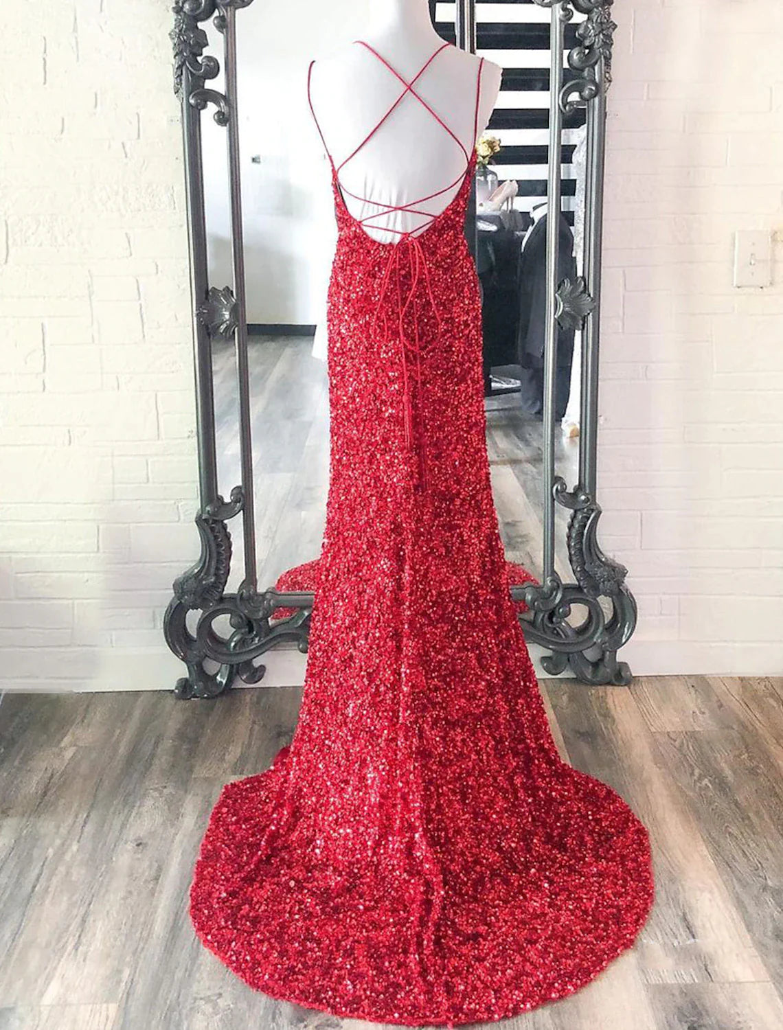 Wholesa Mermaid / Trumpet Prom Dresses Sparkle & Shine Dress Wedding Guest Party Wear Floor Length Sleeveless Spaghetti Strap Sequined with Sequin Slit