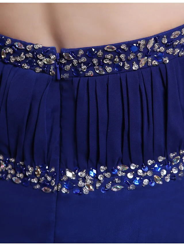 Wholesa Mermaid / Trumpet Evening Gown Sparkle Dress Engagement Chapel Train Sleeveless Halter Chiffon with Beading