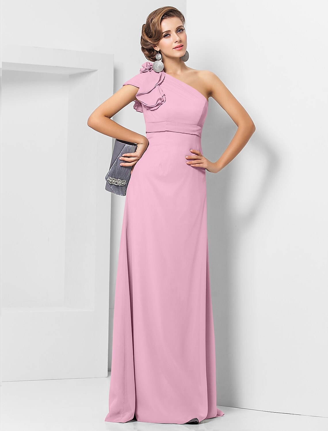 Wholesa Sheath / Column Elegant Dress Wedding Guest Formal Evening Floor Length Sleeveless One Shoulder Bridesmaid Dress Chiffon with Sash / Ribbon Appliques