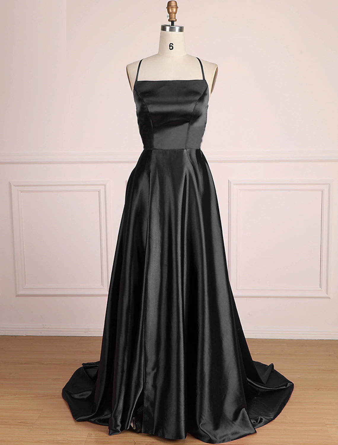 Wholesa A-Line Prom Dresses Minimalist Dress Party Wear Prom Sweep / Brush Train Sleeveless Spaghetti Strap Satin with Pleats Slit